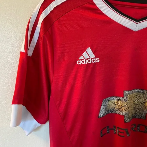 adidas | Red Jersey | V-neck, White Stripes - Picture 2 of 7